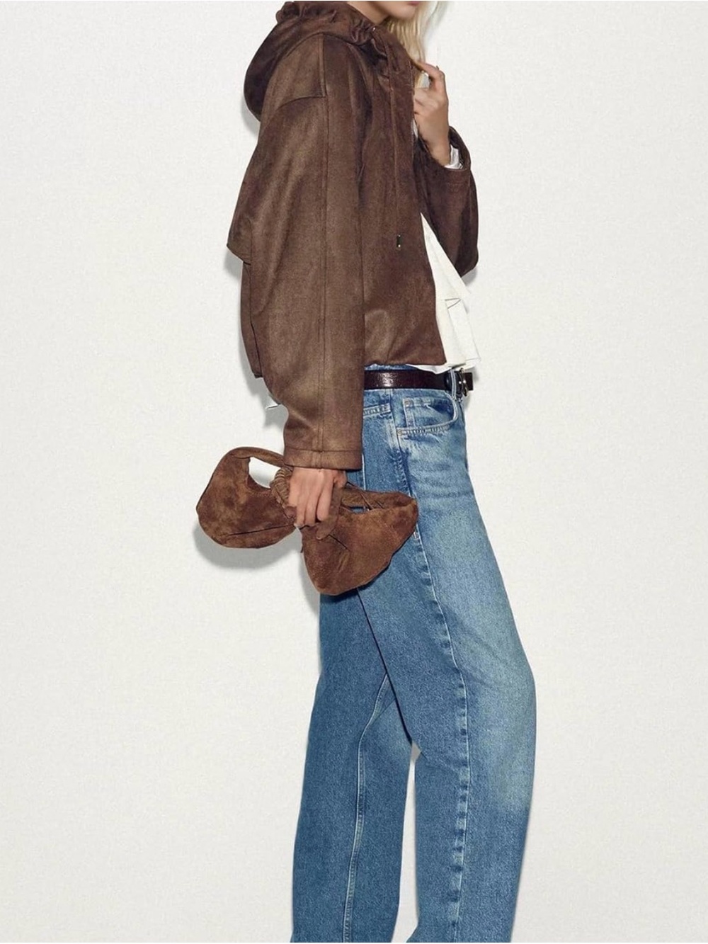 Brown Suede Bomber Jacket - Picture 7 of 8